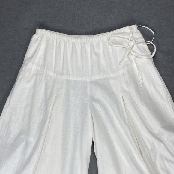 Lagenlook Linen Wide Leg Pants Womens L White Asymmetrical Parachute Boho Summer - Picture 3 of 14